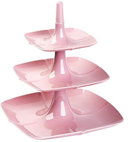 Etagere 3 stöckig Kuchenständer Dessertständer Tortenhalter Käseplatte Plätzchen Kunststoff Farbe rosa