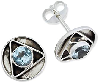 mantraroma Blau Topas Ohrstecker Silber 925 Damen vintage