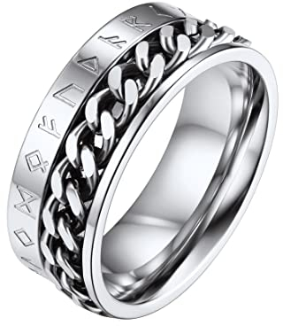 FaithHeart Norse Rings for Male Punk Viking Symbol Anxiety Spinner Ring Stainless Steel Mens Thumb Rings Size V 1/2