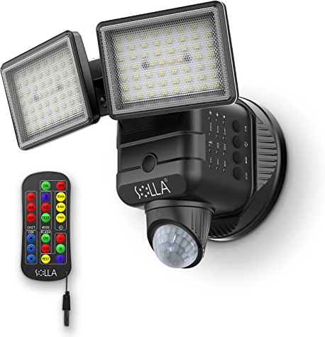 SOLLA LED Strahler Mit Bewegungsmelder, 3000LM Superhell Fluter Außen, IP65 Wasserdicht Sicherheitslicht, 5000K 2 Köpfe Flutlicht, Für Garage, Garten, Veranda, Auffahrt, Schwarz