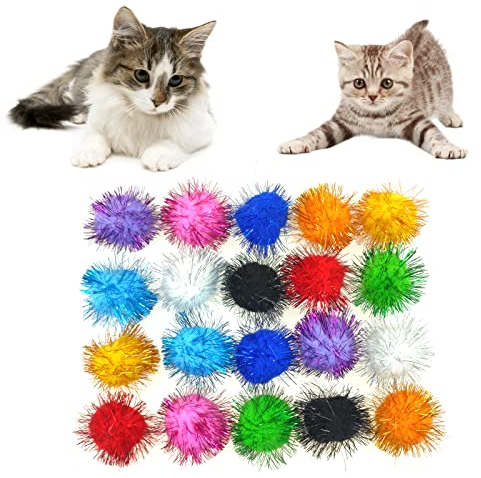Andiker Glitzernde Katzenbälle, 3,8 cm, 20 Stück, bunte Lametta-Katzen-Glitzerbälle, zum Kauen und Verfolgen, interaktives und leichtes Katzenspielzeug für Indoor-Katzen, um aktiv zu bleiben (4,5 cm)