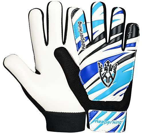 Keeperking Guantes de Portero para niños y niñas, Guantes de fútbol (5, Azul-Negro-Blanco)