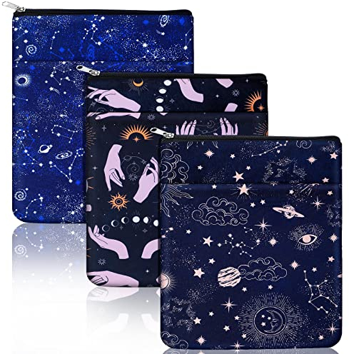 Roowest Buchschutzhüllen mit Reißverschluss für Buchliebhaber, Schutztasche, Buchgeschenke, Leinwand, Taschenbuch, waschbar, Größe M, 27,9 x 22,6 cm, 3 Stück