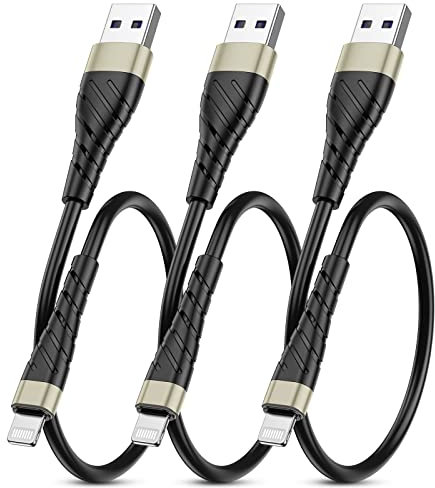 Apple MFi Certified Short iPhone Charger Cable 3 Pack 1 Ft, OIITH 12 inch Lightning Charging Cord, Fast 2.4A iPhone Data Cord Compatible with iPhone12/11/XS/Max/XR/X/8/8P/7P/6/iPad - Gold