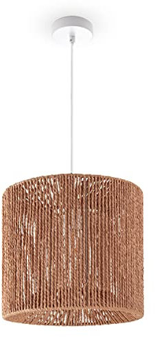 Paco Home Pendelleuchte Esstisch Papier Boho Hängelampe Esszimmer Lampe E27 Hängeleuchte Rattan, Farbe:Natur (Ø33cm), Leuchtenart/Farbe:Pendelleuchte - Weiß