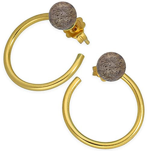 Kleine Creolen Ohrringe mit Labradorit-Naturstein, 24K vergoldet auf 925 Sterlingsilber – irisierend, elegant und hypoallergen – handmade by Emmanuela