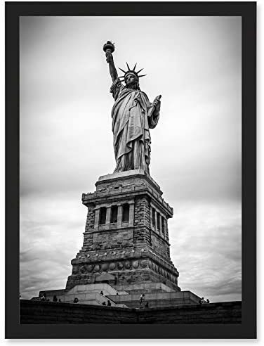 Artery8 Statue Liberty New York City USA Black White Artwork Framed A3 Wall Art Print