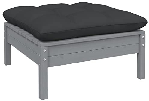 INLIFE Repose-Pied de Jardin avec Coussin Anthracite Bois de pin Gris
