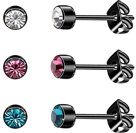 Artskin Damen Ohrstecker Titan Mädchen Ohrringe Hypoallergen Kristall Herren Ohrringe 5 mm Schwarz Geburtstags geschenke (4mm, Black(001+209+229))