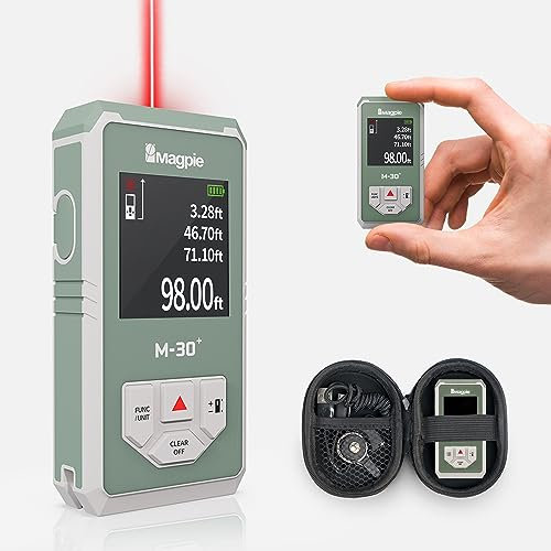 Super Compact Laser Distance Meter M-30 Plus : 98ft/30m. Laser Measurement Tool by Magie Tech. Laser Measuring Tape (Olive Green)