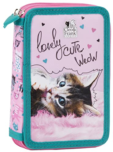 Goldkids Katze Cat Cleo & Frank Federmäppchen - 27 TLG. Federtasche Kinder Federmappe Federmäppchen 20 x 12,5 x 4 cm gefüllt inkl Füller