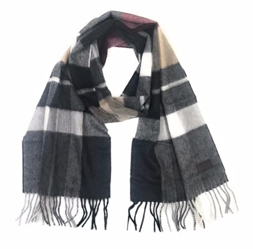 Hickey Freeman Gemusterter Schal aus 100 % italienischem Kaschmir für Herren, ultraweiche Herren-Winterschals, 168 x 30,5 cm, Grau mit Kamel-/Bordeaux-Blockkaro, Einheitsgröße