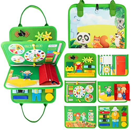ACDAY Busy Board ab 1 2 3 Jahre, Montessori Spielzeug für Kleinkinder Activity Board Baby Quiet Book Autismus Educational Reise Spielzeug Vorschule Learning Leben Sensory Board für Feinmotorik (Grün)