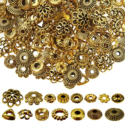TOAOB 300 Stück Tibetische Perlen Gold Farbe Zwischenperlen Metallperlen zum Auffädeln Perlenkappen Spacer Perlen für Armbänder Schmuckherstellung Antike Bastelperlen DIY Schmuckzubehör mit Loch