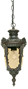 Hochwertige Außen Hängeleuchte im Jugendstil mit Schirm aus Amberglas, Ø19cm