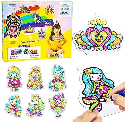 Wishstar Diamant Painting Sticker Diamond Painting Bilder Kinder,5D Meerjungfrau Geschenke Painting Mosaik Basteln Set für Mädchen,DIY Arts Crafts Aufkleber Einhorn/Meerjungfrau Set