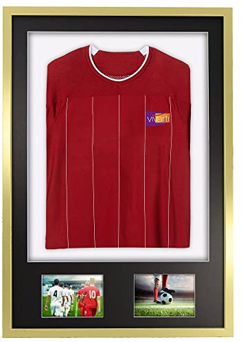 Vivarti DIY 3D Double Aperture Sports Shirt Display Gold Frame (Junior, 59.4 x 84cm - Gold Frame, Black Mount, White Backing Card)