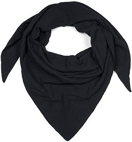 styleBREAKER Damen Musselin Dreieckstuch aus 100% Baumwolle | Weiches und leichtes Halstuch für Damen Unifarben | Stylisches Tuch für jede Jahreszeit - Made in Italy, 196 x 84 cm, Farbe:Schwarz