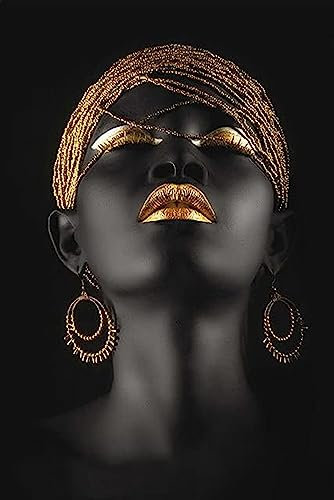 Africaine Femmes Affiche Noir Or Afrique Femme Abstraite Toile Tableau Art Peintures Decoration Murale pour Salon Chambre Tableau Decoration, sans Cadre (50X70CM)