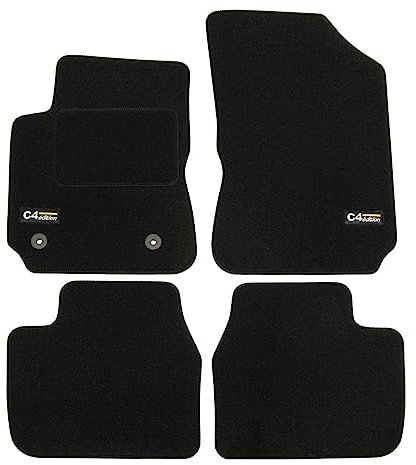 J&J AUTOMOTIVE | Logo Tapis De Sol Noir Velours sur Mesure pour C4 Cactus Depuis 2013 4 pcs, Base Antidérapante, Tapis conducteur renforcé