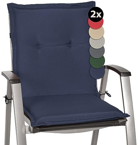 Beautissu 2 er Set Niedriglehner Auflage Gartenstuhl 100x50x6 cm Loft NL - Sitzkissen Niederlehner Rückenkissen niedrig Stuhlkissen Schaumkern Füllung Kissen Dunkelblau