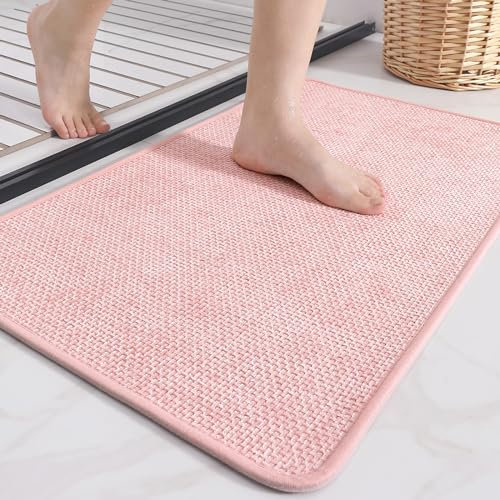 COLOR&GEOMETRY Tapis de Bain Antiderapant 40 x 60 cm, Tapis Salle de Bain Absorbant Lavable, Tapis de Douche en Imitation Tissée, Mince Tapis de Bain Rose pour Salle de Bain, Cuisine, Entrée