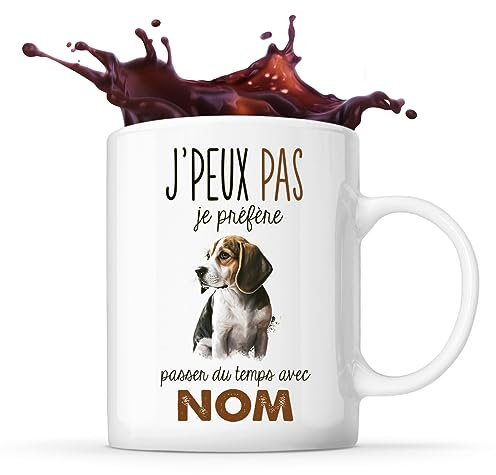 Tasse Beagle Passer du temps Prénom Nom Personnalisable | Mug Café Thé Idée Cadeau Personnalisé Homme Femme Original pour propriétaire de chien
