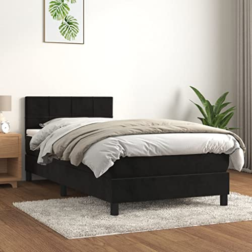 ZQQLVOO Bettgestell Familienbett Palettenbett Boxspringbett mit Matratze Schwarz 80x200 cm Samt
