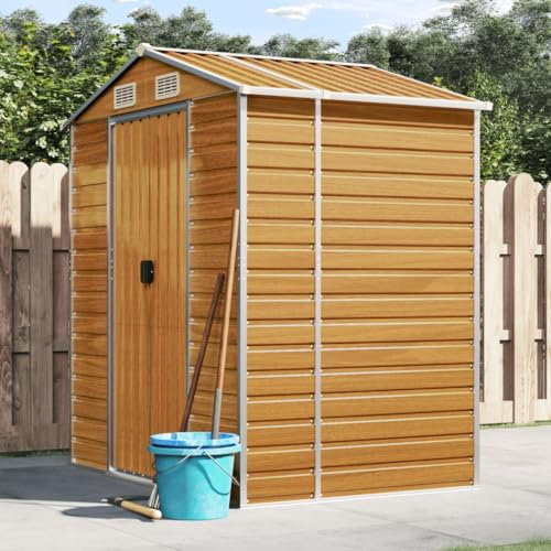 ZEYUAN Gerätehaus Hellbraun 191x130x198 cm Verzinkter Stahl, Gartenhaus, Gerätehaus, Fahrradgarage, Gartenhütte, Geräte Schuppen, Gartengerätehaus - 3188275