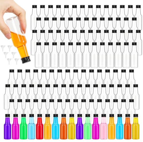 Alotpower Mini Liquor Bottles 50ml/1.7oz 120Pack, Plastic Shot Bottles with Caps-Empty Mini Salad Dressing Bottles with Funnels for Weddings,Party Favors(1.7fl.oz,Set of 120)
