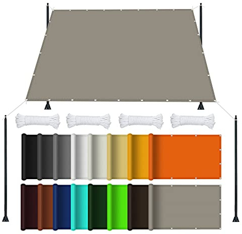 Sonnensegel Rechteckig mit Ösen 2.8 x 6 m Sonnensegel mit Ösen Nach Maß, Wasserdicht 98% UV Schutz inkl Befestigungsseile für Garten Terrasse, Taupe