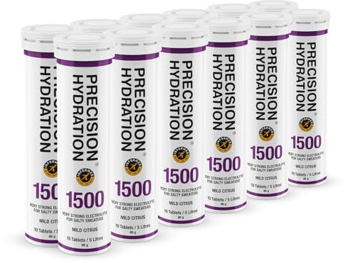 Precision Hydration Electrolytes Tablets - Multi Strength Effervescent Hydration Tablet - Low Calorie, Gluten Free, Vegan/Vegetarian Friendly, Mild Citrus Flavour (1500mg/l - Purple, 12 Tubes)