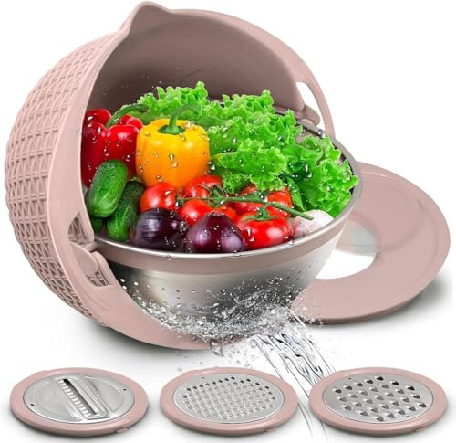 Sonhomay Passoire de cuisine 4 en 1 avec bol mélangeur rotatif pour fruits et légumes pour salade, légumes, fruits