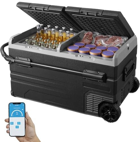 VEVOR Réfrigérateur Portable à Compression 115 L, Mini Frigo de Voiture 12 V, Glacière à Double Zone -20 °C à 20 °C, avec Roues et Poignée, Congélateur Portable pour Camion Bateau Maison Camping