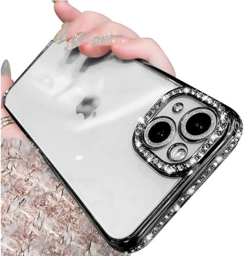 Casechics Compatible with iPhone Case,Luxury Glitter Bling Sparkly Diamond Electro Plated Frame Edge Border Full Body Protective Clear Soft Shockproof Cover Phone Case (Black,iPhone 16)