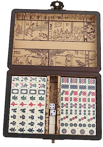 BESTonZON 1 Ensemble mah-Jong rétro Gaming Jeux Retro Jeu de Plateau Familial Jeu Famille Mahjong pour Bar Game Box Jeu Voyage Mahjong Chinois numéroté Jouet de Mahjong Portable Papier Rouge