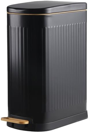 ELPHECO Slim Bathroom Trash Can Foot-Operated Stainless Steel Garbage Can with Soft Close Lid Step Trash Bin with Removable Inner Bucket for Bedroom, Office, Kitchen (Matt Black, 3.5 Gallons)