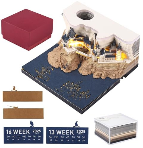 3D-Kalender 2025, 3D-Schreibtischkalender, Kalender mit LED, kreativer 3D-Schreibkalender, geschnitztes Papier, Schlossdekoration, Geschenke für Adventskalender