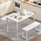 SogesHome Essguppe Esstisch mit 2 Bänken, 3er-Set, Küchentisch Esszimmertisch 100 x 60 x 74 cm aus Metallframe und Holzwerkstoffen für Esszimmer Küche Wohnzimmer (Weiß)