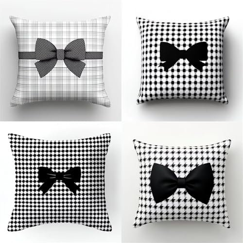 4er Set Kissenbezug 35x35cm Schwarz-Weißer Bogen Bezug Couchkissen Modern Sofakissen Dekorative Kissenhüllen Weich Zierkissen Art Deko Kissen für Schlafzimmer Wohnzimmer Sofa Couch, Weihnachten N2706