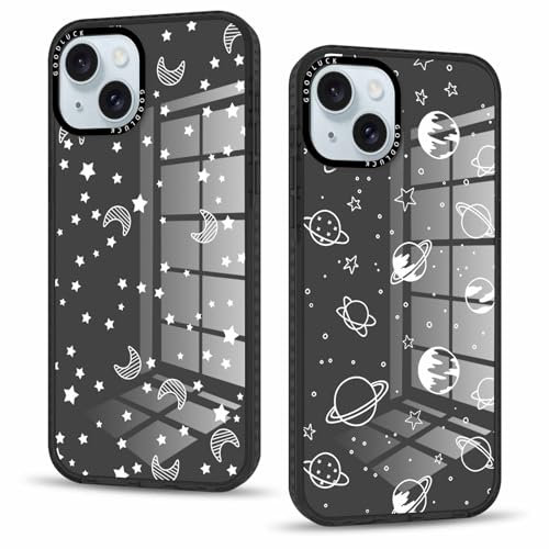 Phoona 2 Stück Handyhülle für iPhone 15 Hülle 6,1'', Aesthetic Stern Mond Muster Design Weiche TPU Ultra Dünn Transparent Silikon Schutzhülle Kratzfeste Stoßfest Bumper Case für Mädchen