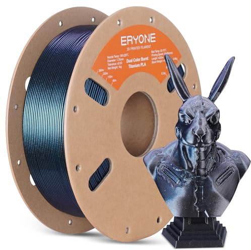 ERYONE Glitter PLA Filament for 3D Printer, 3D Printing PLA Filament 1.75mm +/- 0.03mm, 1kg (2.2LBS)/Spool, Dual Color Burnt Titanium Black & Blue
