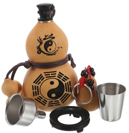 BESTonZON Wasserkürbisflasche im Chinesischen Stil mit Stopfen, 1 Satz | Khaki, Gourd, Fein Verarbeitet, Tragbar, Vielseitig Nutzbar, für Camping und Reise