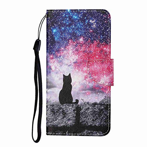 Draamvol for iPhone SE 4 2025 Case Wallet Card Holder Kickstand Shockproof PU Leather Flip Bumper Magnetic Closure Soft TPU Inner Phone Cover for iPhone SE 2025 Phone Case, Starry Sky Cat