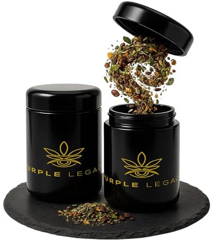 PURPLE LEGACY® Geruchsdichte Dose aus UV-Violett-Glas | Luftdichte Behälter für Kräuter Aufbewahrung | Stash Jar in 250ml | Luftdichtes Glas Stash Box (2x 250ml)