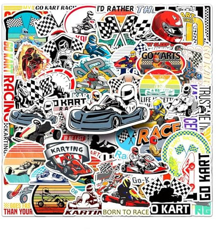 50 Pcs Go Kart Racing Vinyl Stickers,Kart Racing Graffiti Stickers,Vinyl Waterproof Decals for Kids Teens Girls,Phone Laptop Bottles Skateboard Computer Phone Luggage Guitar Gifts