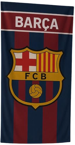 SaoTi Strandtuch Barcelona Fußball - Mikrofaser Sport - Fußballhandtuch 70 x 140 cm - klassisches Design Blau und Korn