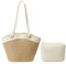Mabecol Sac de Plage Paille Femme, Sac à Main Femme Été, Cabas Bandoulière avec Pochette Téléphone Portable, Élégant et Spacieux, pour Vacances et Sorties (Blanc)