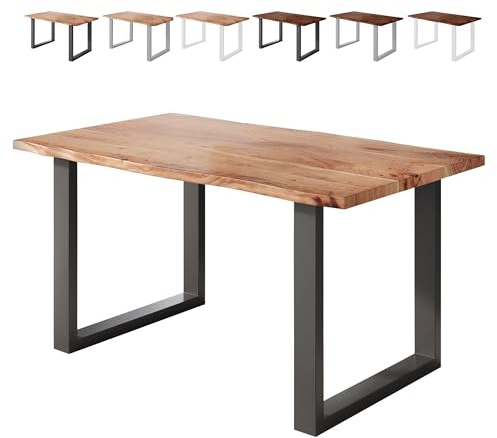 Loreno Esstisch 120×80×77cm Vento Akazie Natur – U-Gestell Schwarz | Massiver Akazienholztisch naturfarben mit 26mm starker Tischplatte – Perfekt für Esszimmer und Küche