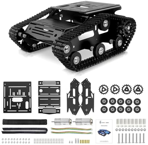 YonPhsy Black Tracked Tank Chassis Encoder Robot Kit for Arduino DIY | Tracked robot tank chassis, 5kg load, XR25-370 Hall encoder motors, 30° climb, DIY kit, compatible with Arduino/Raspberry Pi